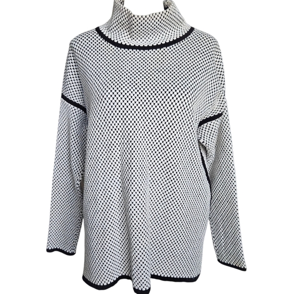 Joseph Ribkoff Jacquard Funnel Neck Top Black White Large - Picture 2 of 12